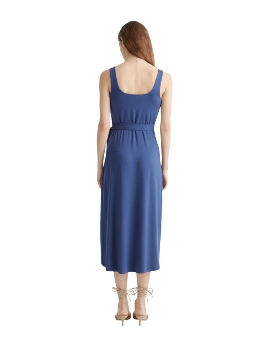 Quince Tencel Jersey Side Tie Midi Dress Navy Blue Sz SM Minimalist Comfort - Picture 2 of 9